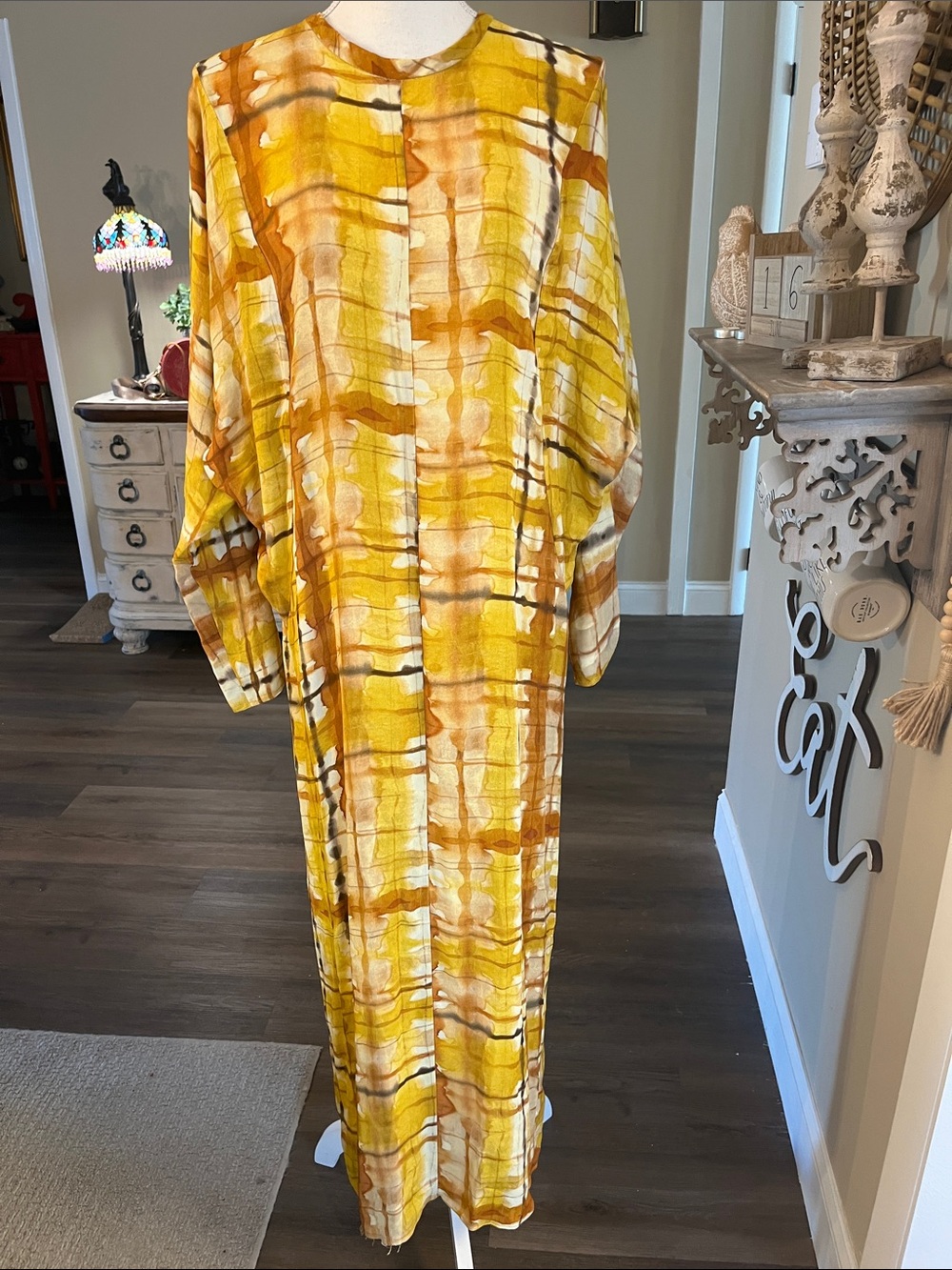 Zara Yellow and Tan Abstract Print Maxi Dress